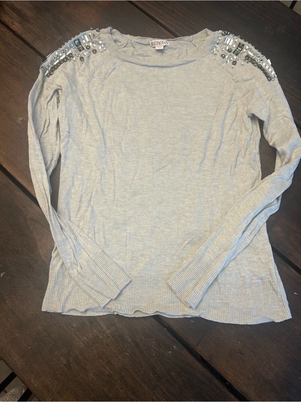 Merona Light Gray Jeweled Shoulder Knit Sweater - Women's